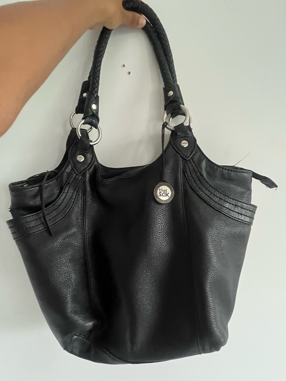 Y2K The Sak Black Leather Braided-Handle black purse
